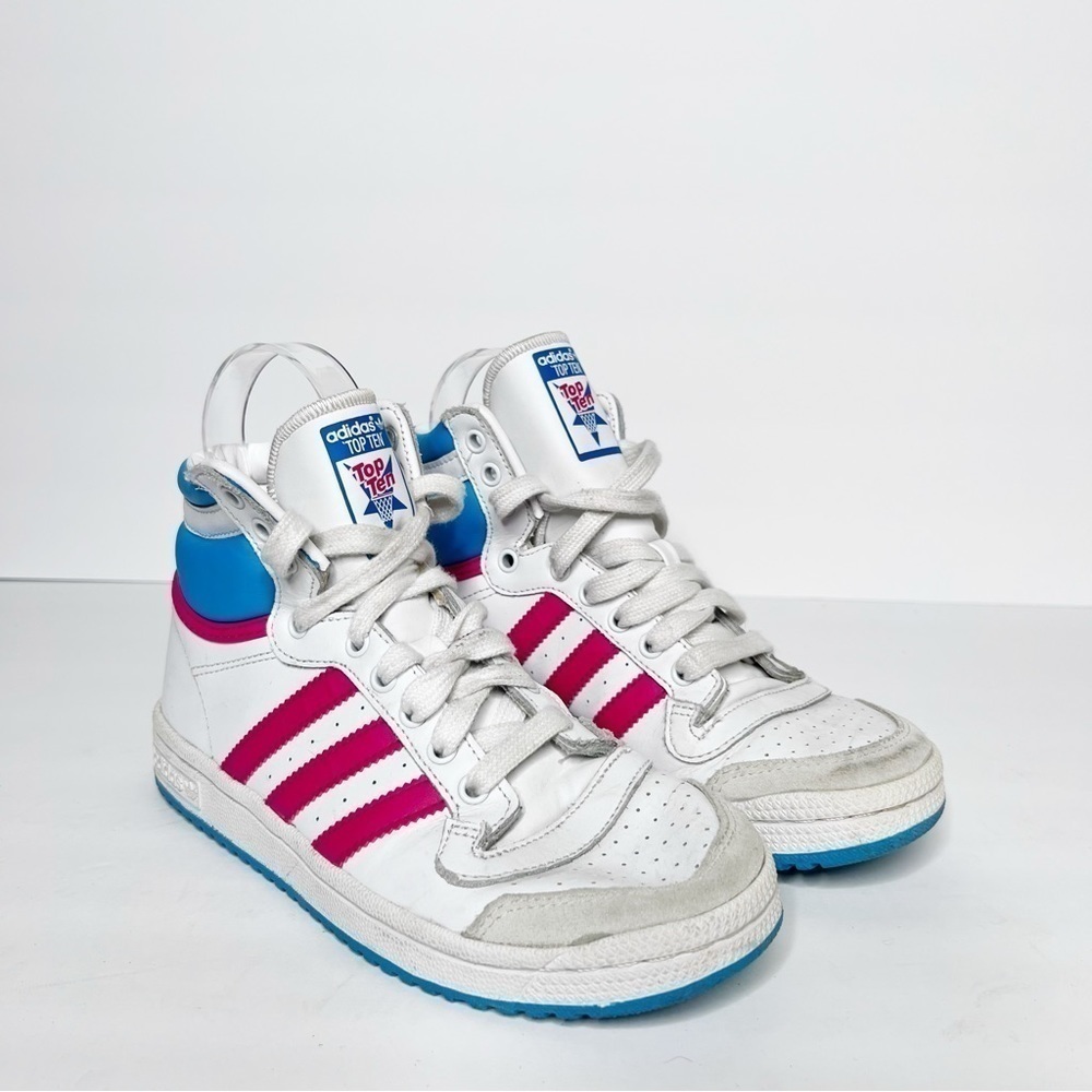 Rare Adidas Top Ten Hi Little Kids Style M25301 Pink Blue White Sneakers Sz 3.5 - Picture 6 of 6